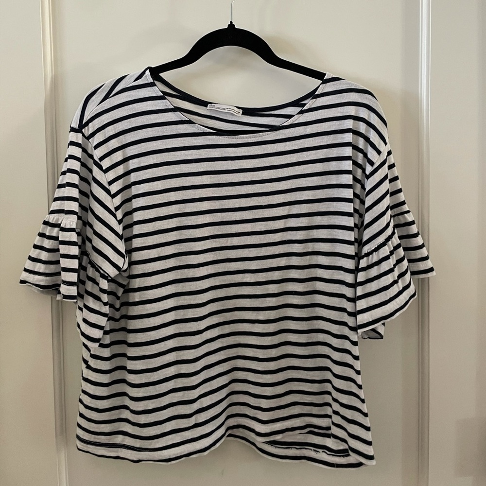 Zara Striped tee with flutter sleeves
